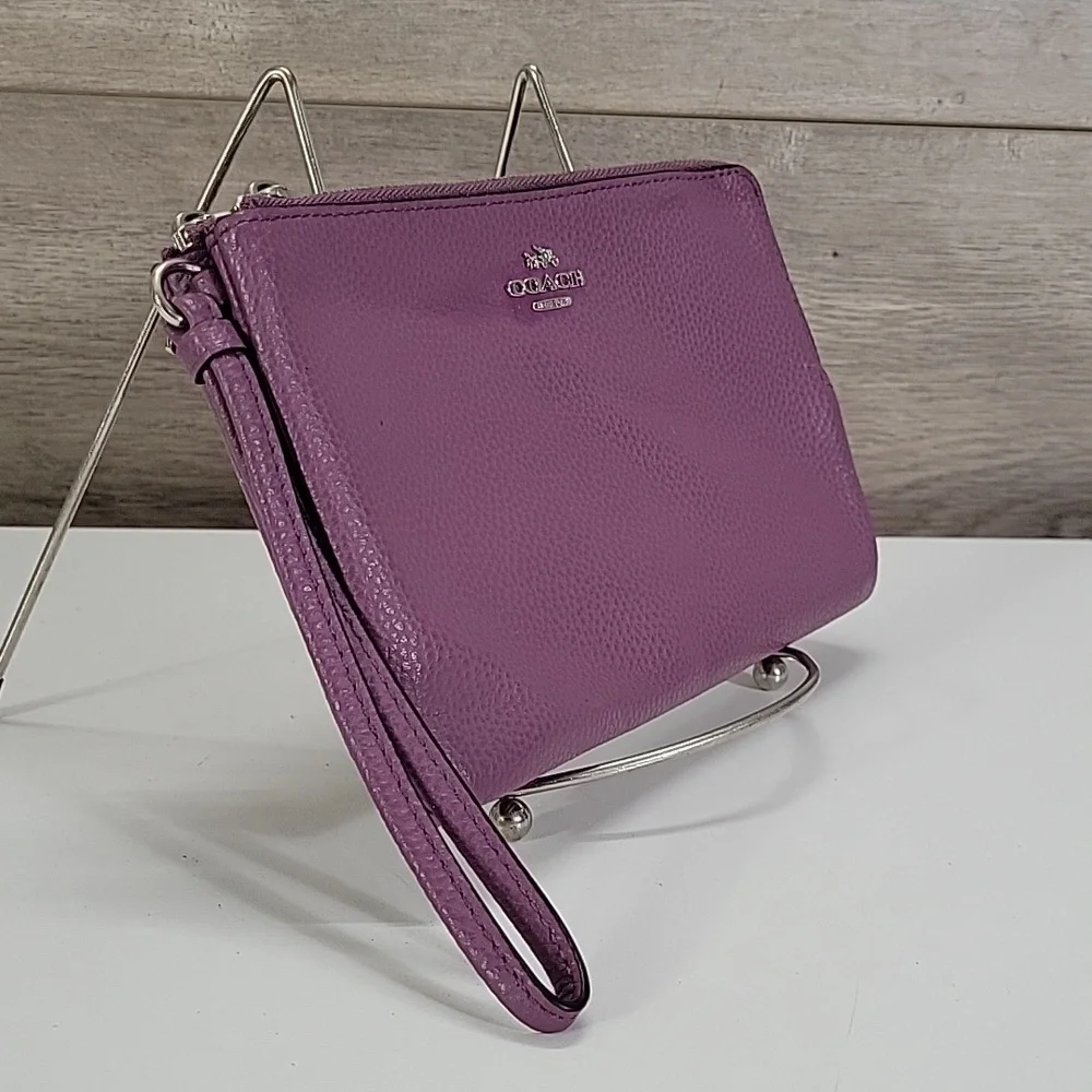 Coach Purple Pebble Leather Wristlet Clutch Bag F87587